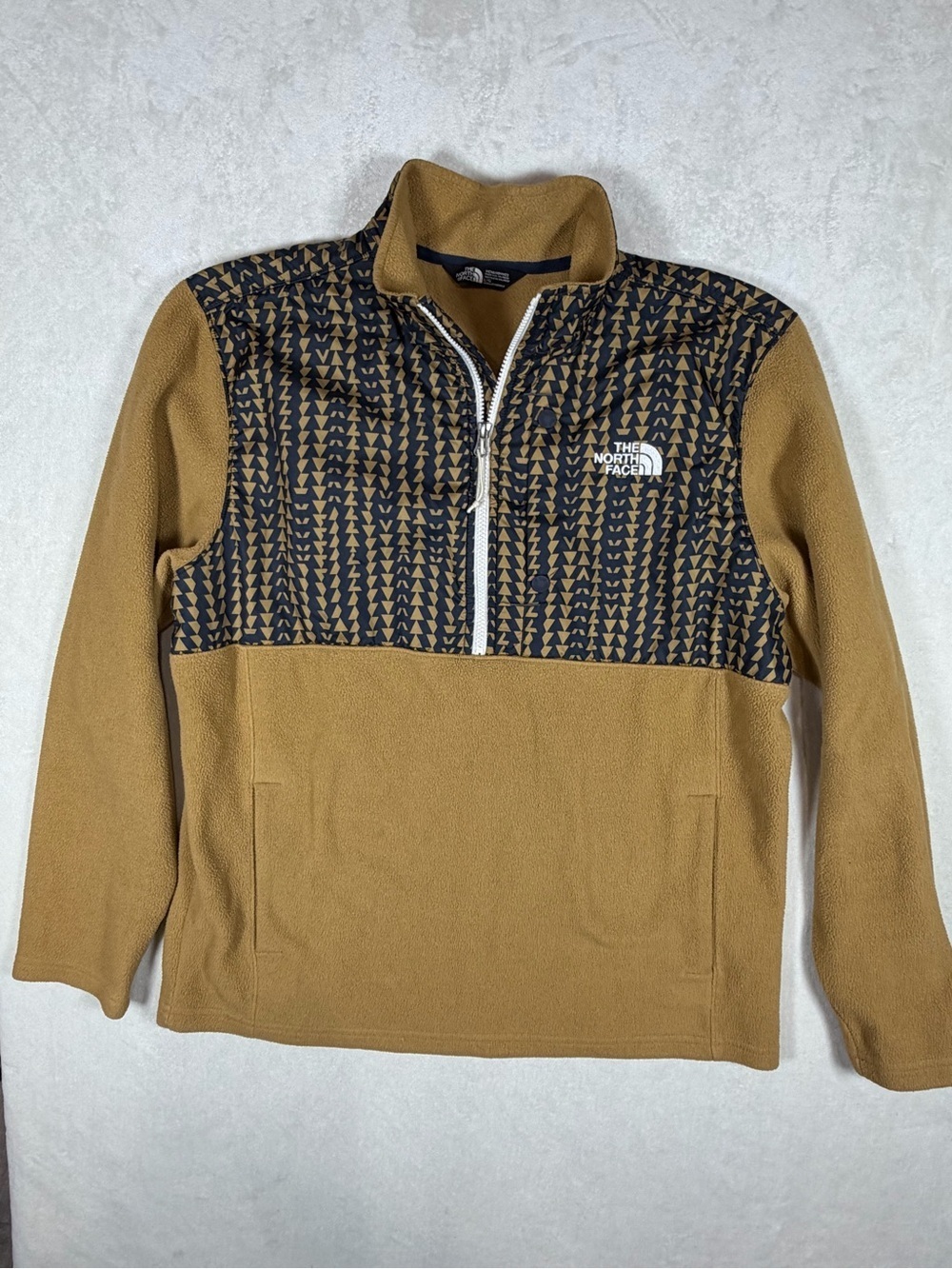 The North Face Large Men’s Zip-Up Fleece Aztec Pullover - Tan and Black Pattern